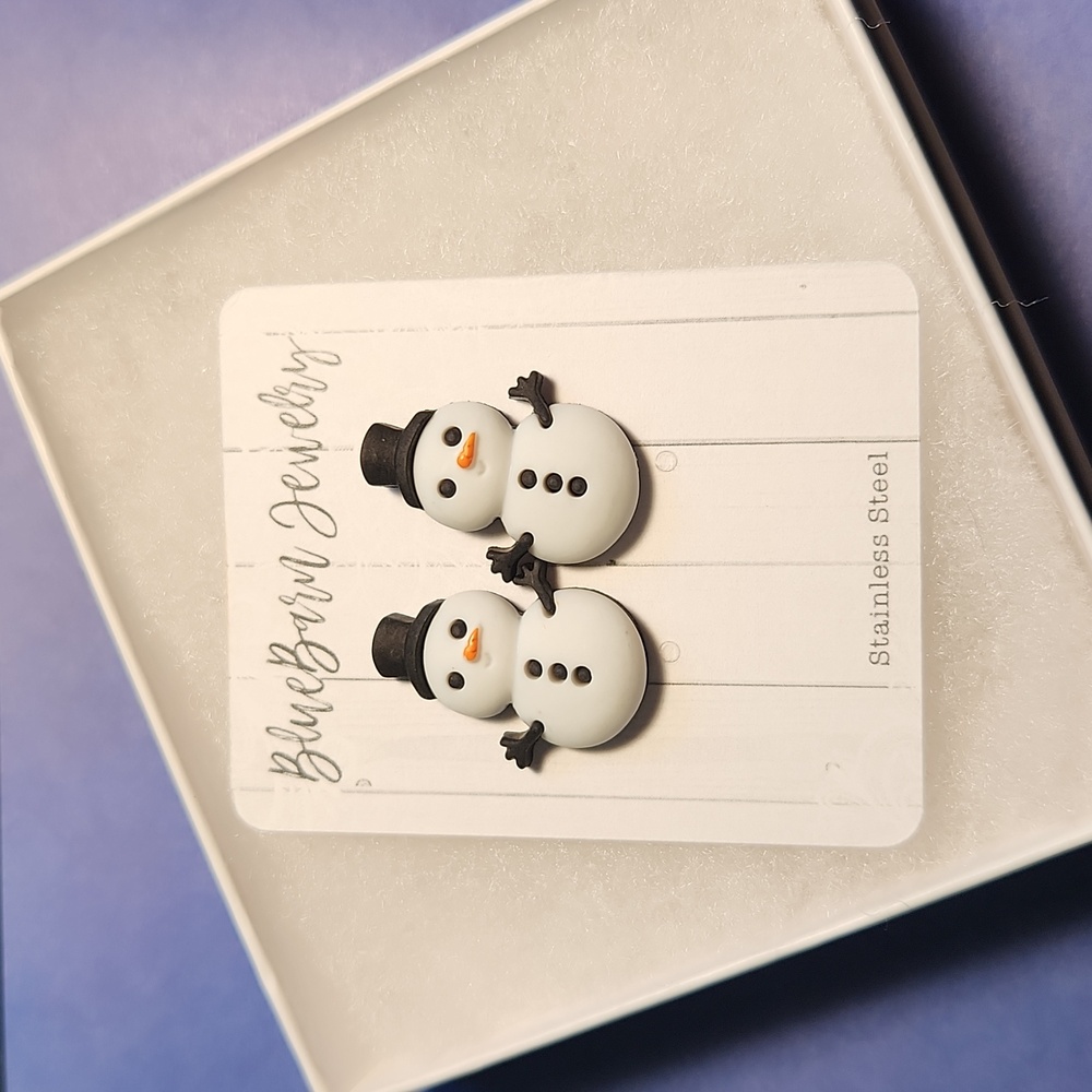 Handmade Snowman Earrings - Stainless Steel Posts